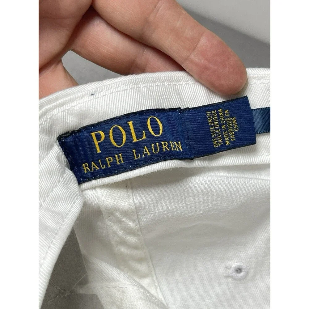 Polo Ralph Lauren Men's O/S Adjustable Baseball Cap Cotton White /Blue Pony Logo - Picture 9 of 11